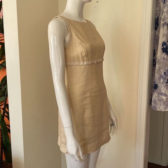Vintage Cream and Pastel Yellow Mini Linen Dress Size 2 - Picture 4 of 12